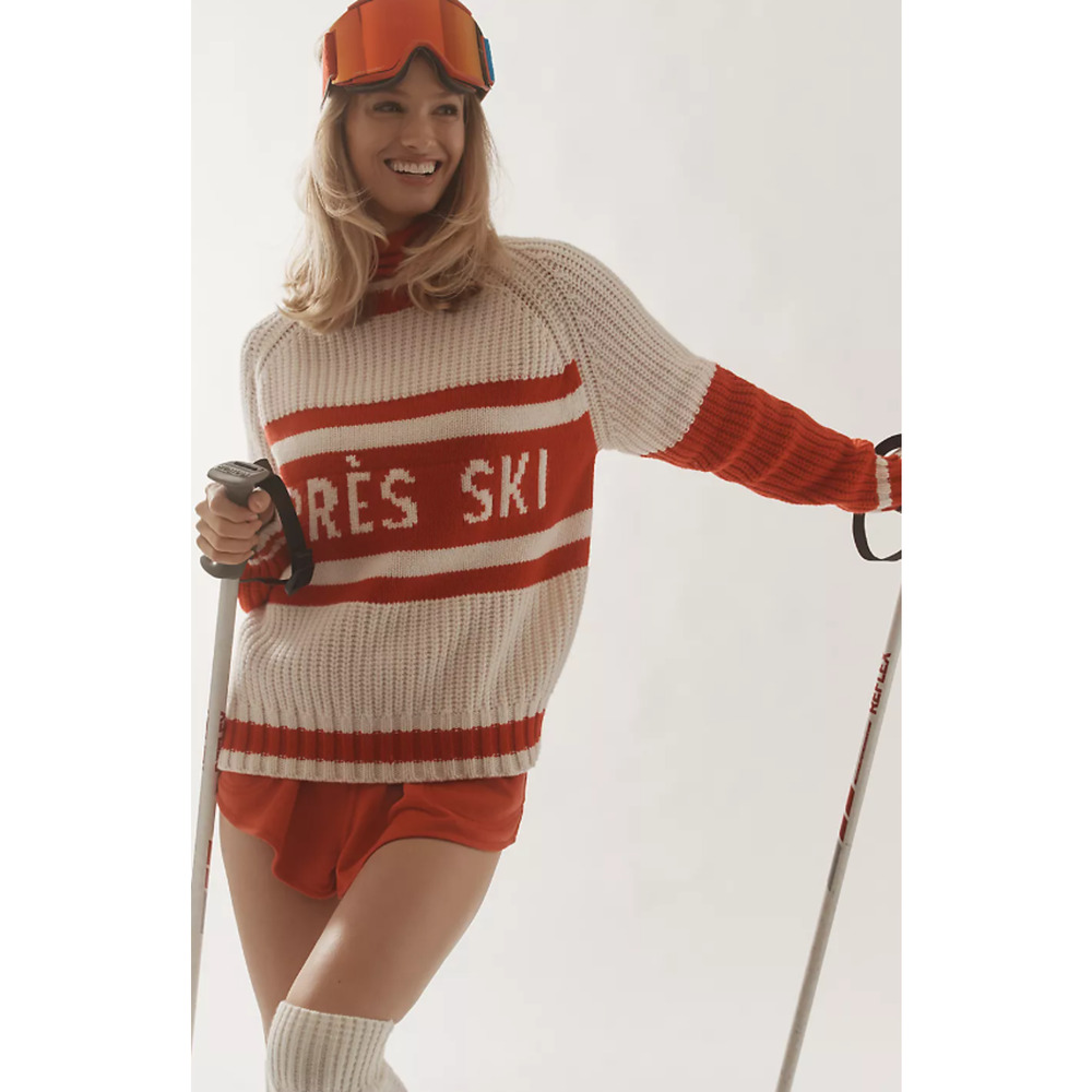 NWT Anthropologie Stateside Après Ski Red White Crew-Neck Sweater - Medium - Picture 2 of 6